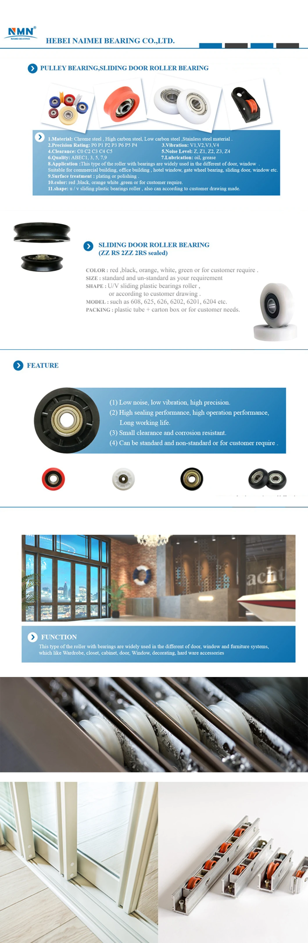 Polyurethane PU Coated Bearings with 625 626 608 as Per Your Drawing Plastic Injection Molded Nylon Door Wheel Door and Window Pulley Wheel UPVC Sliding Window